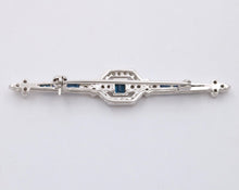 Load image into Gallery viewer, Vintage Art Deco Style 18K White Gold Diamond and Sapphire Bar pin, Brooch
