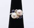 Mikimoto Vintage Pearls Blue Sapphires 14K White Gold Ring