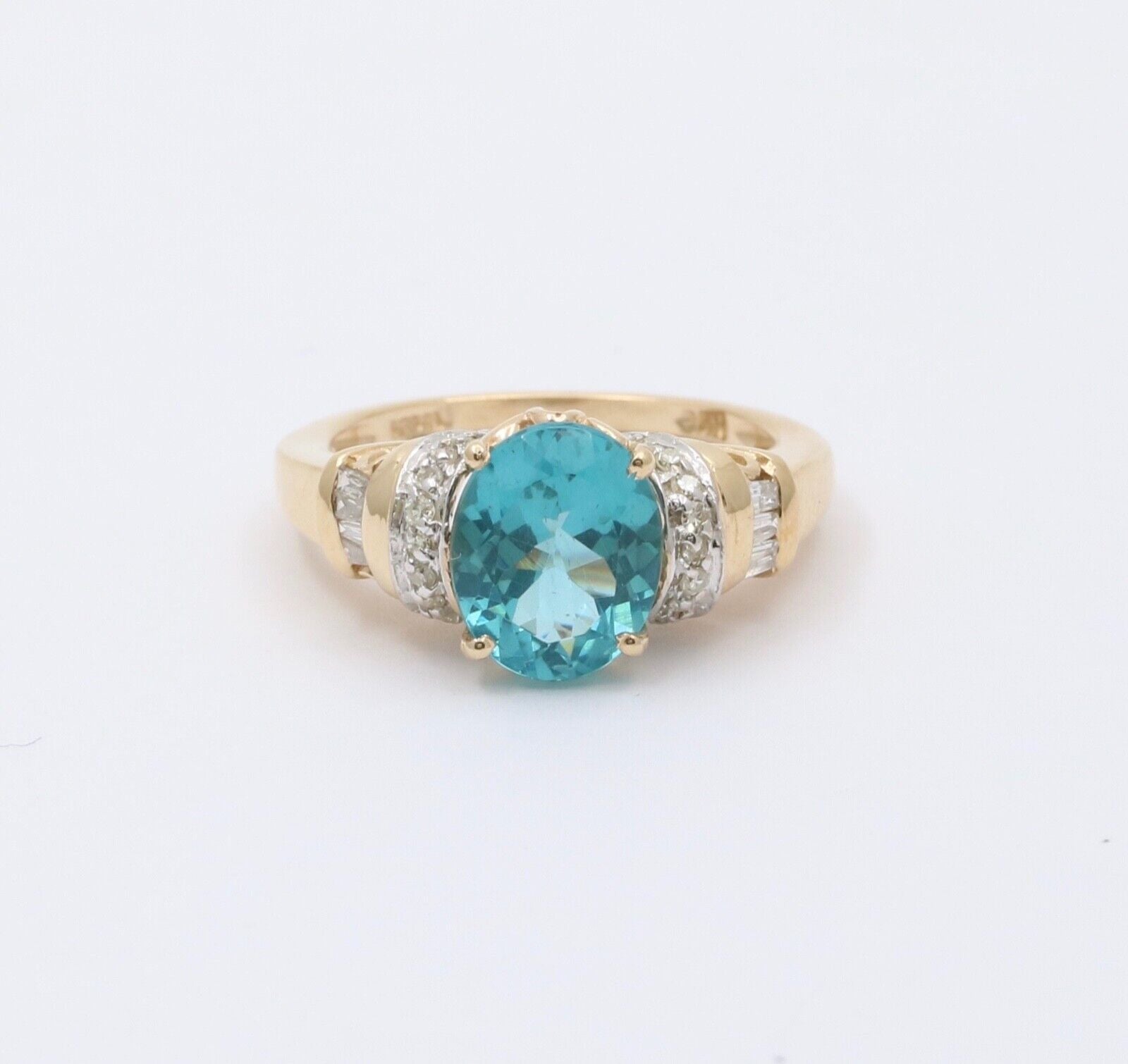 Vintage Blue Zircon And Diamond 14K Yellow Gold Ring Band, Engagement Ring