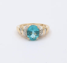 Load image into Gallery viewer, Vintage Blue Zircon And Diamond 14K Yellow Gold Ring Band, Engagement Ring
