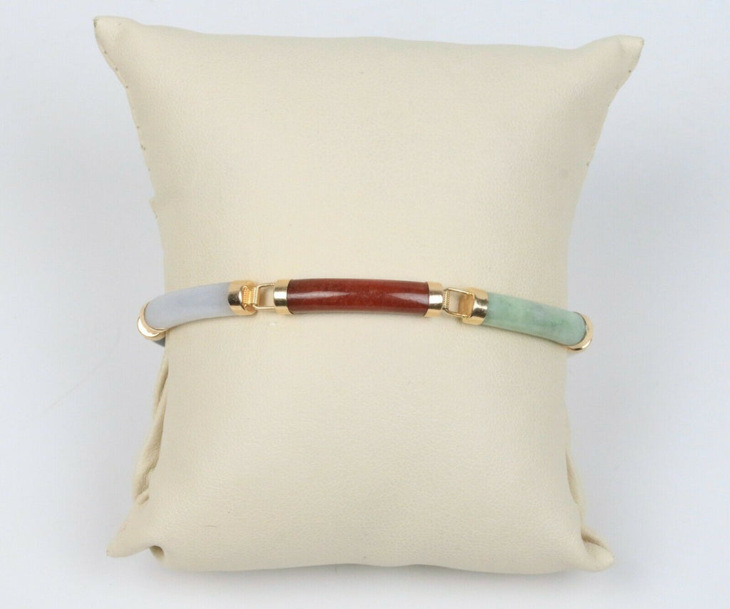 Vintage 14K Yellow Gold Multi Colored Jade Bracelet