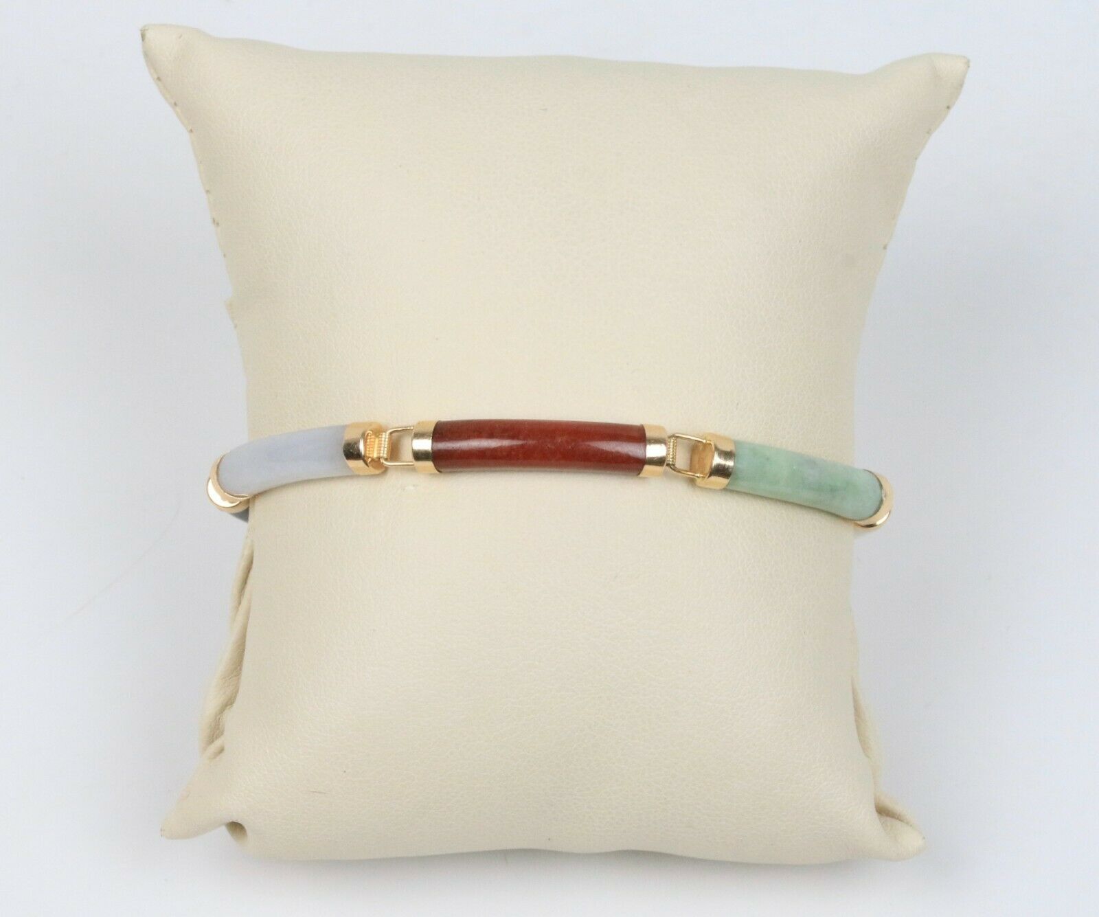 Vintage 14K Yellow Gold Multi Colored Jade Bracelet