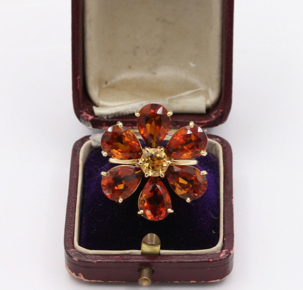 Vintage Flower Fire Citrine 18K Yellow Gold Ring
