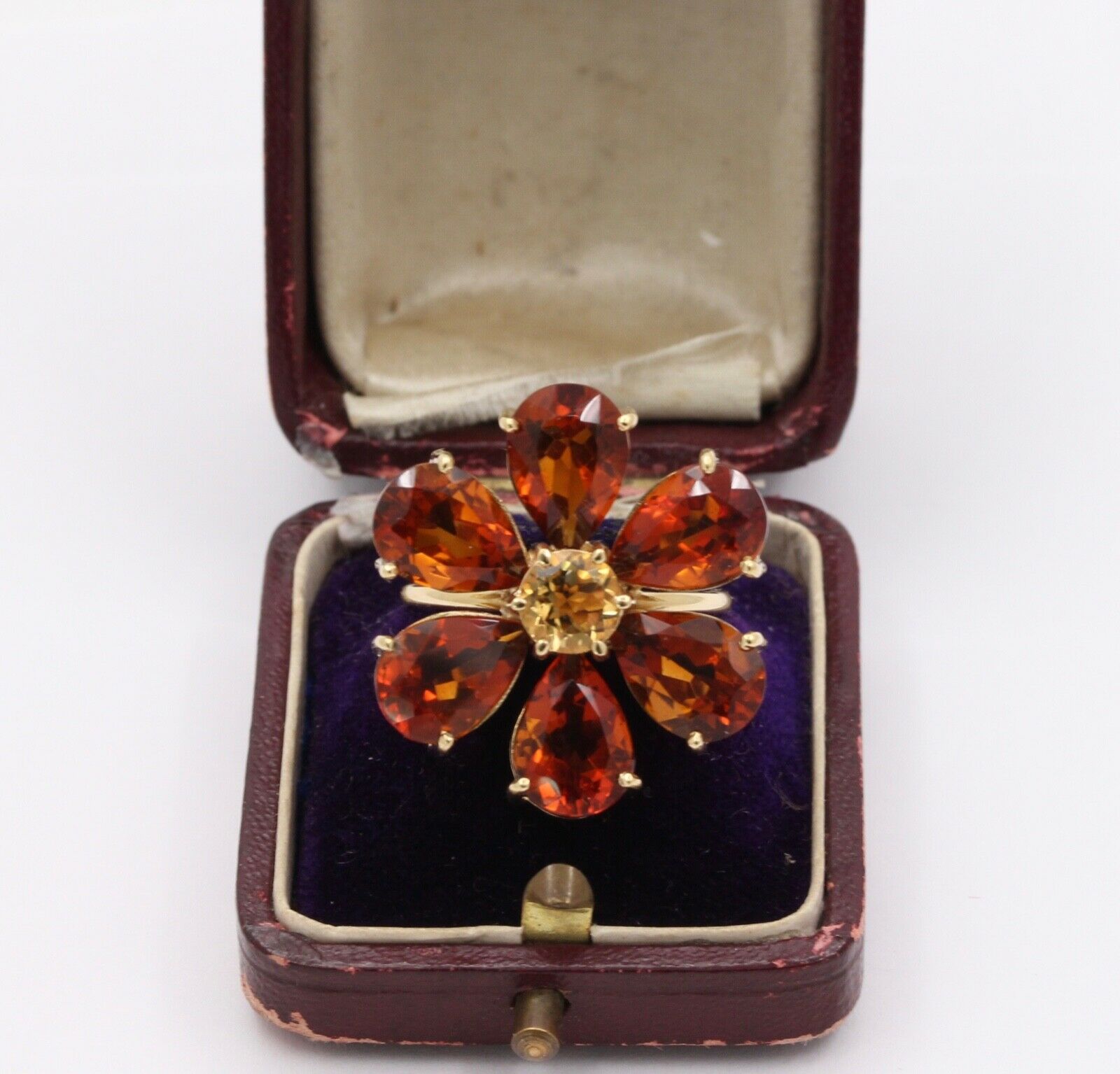 Vintage Flower Fire Citrine 18K Yellow Gold Ring
