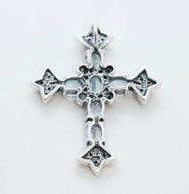 Load image into Gallery viewer, Navajo Synthetic Aquamarine Marcasite Sterling Silver Cross Pendant
