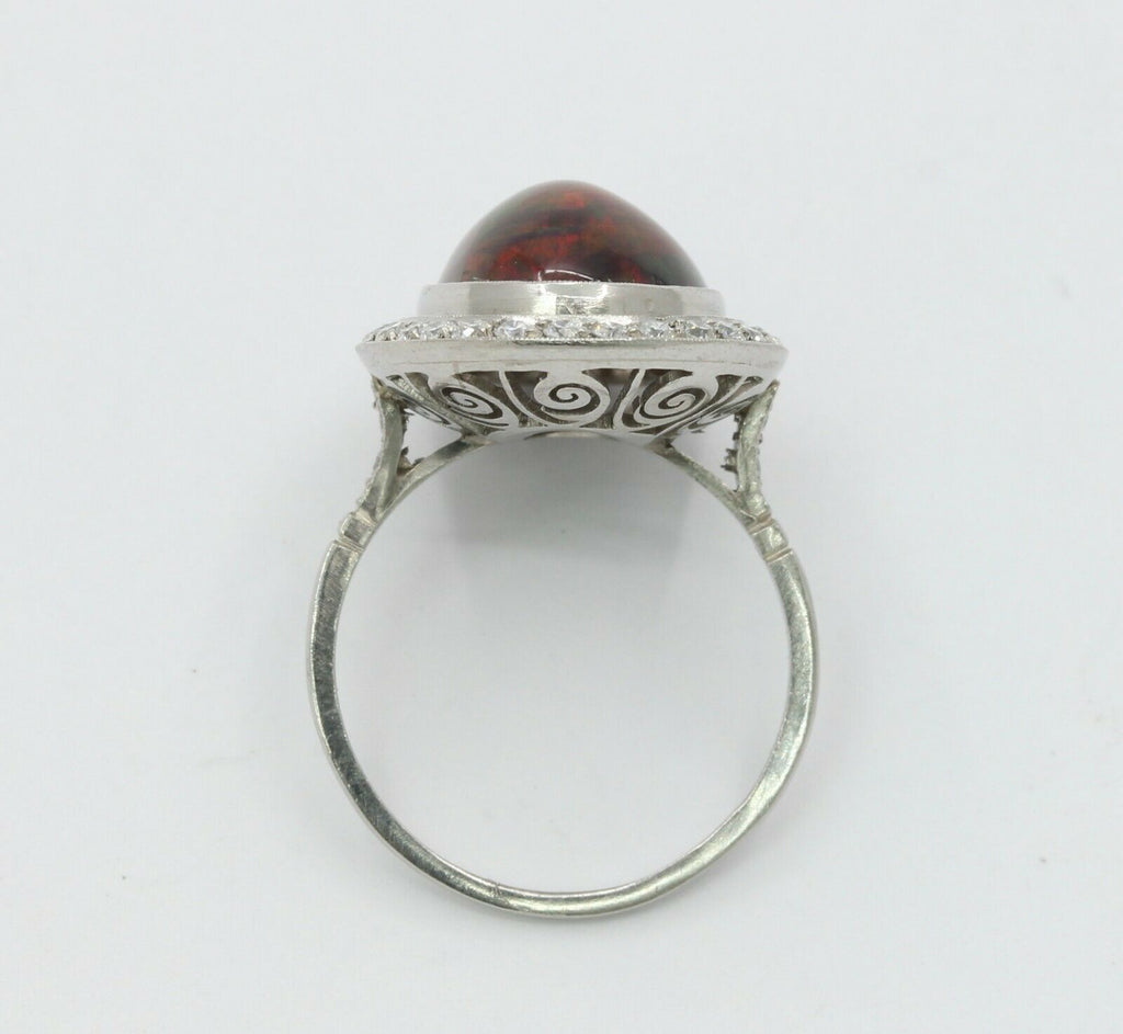 Vintage Platinum Black Australian Opal Diamond Cocktail Ring