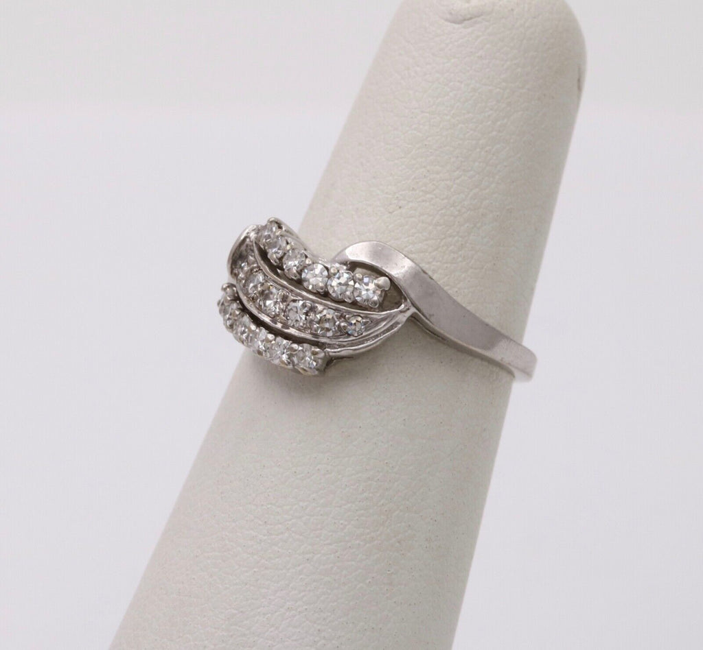 Vintage Diamond 14K White Gold Ring Band, statement ring