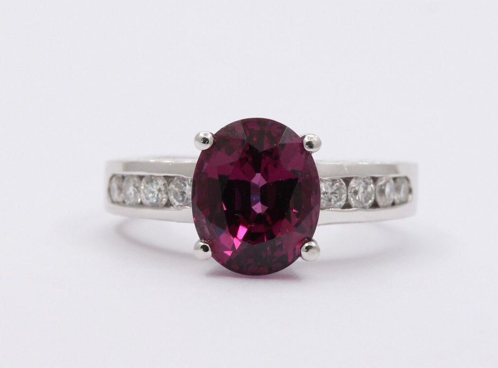 Large Cocktail Rhodolite Garnet Diamonds 14K White Gold Ring