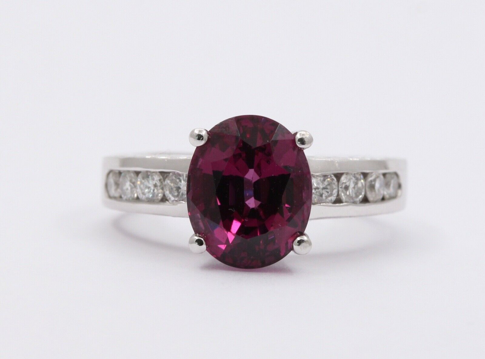 Large Cocktail Rhodolite Garnet Diamonds 14K White Gold Ring