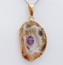 Load image into Gallery viewer, Vintage Agate Geode Crystal &amp; Amethyst February Birthstone Pendant
