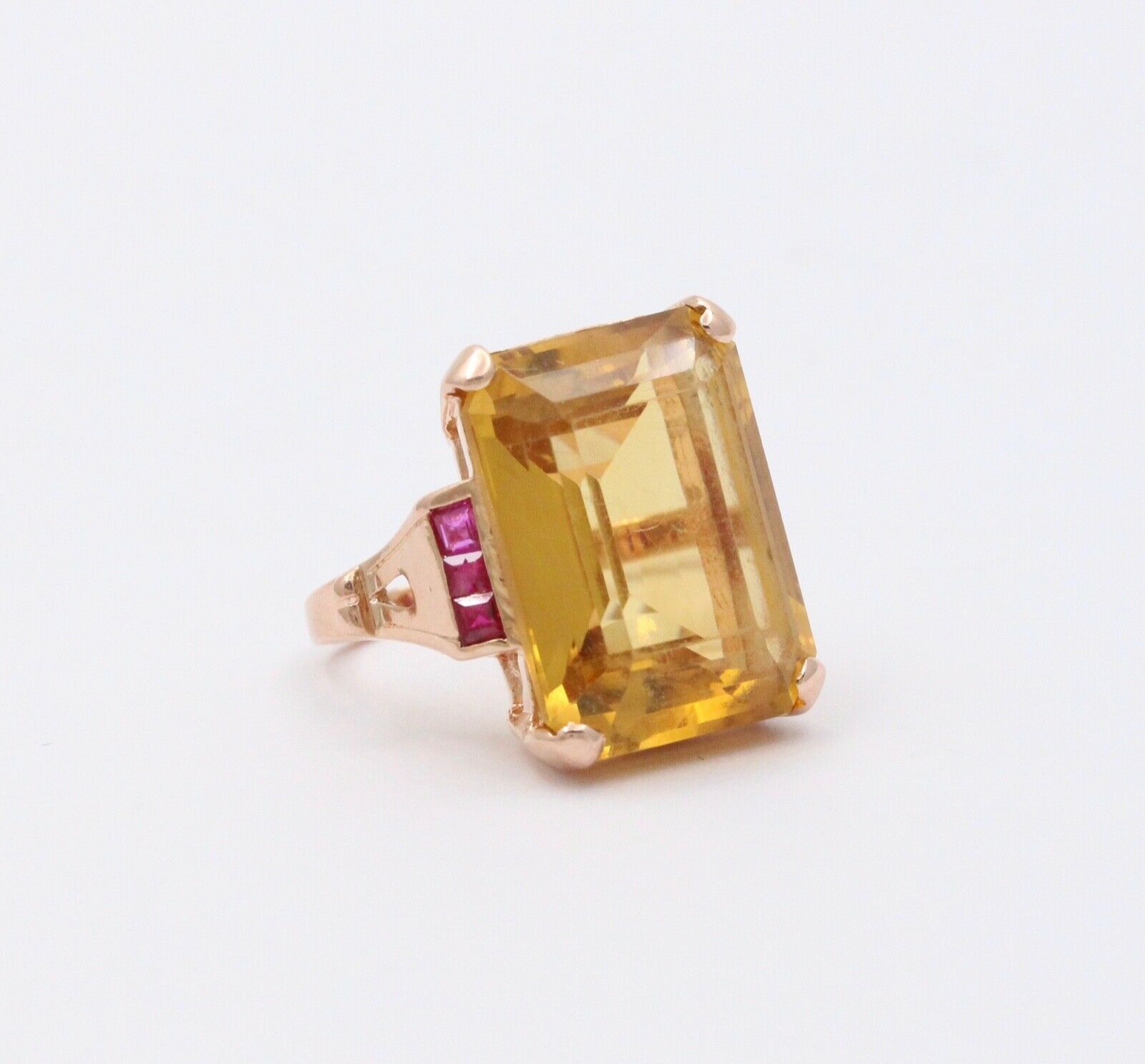 Vintage Citrine Rubies 14K Yellow Gold Ring