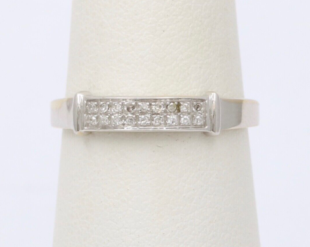 Vintage Diamond 14K White Gold Ring Band, Wedding Band