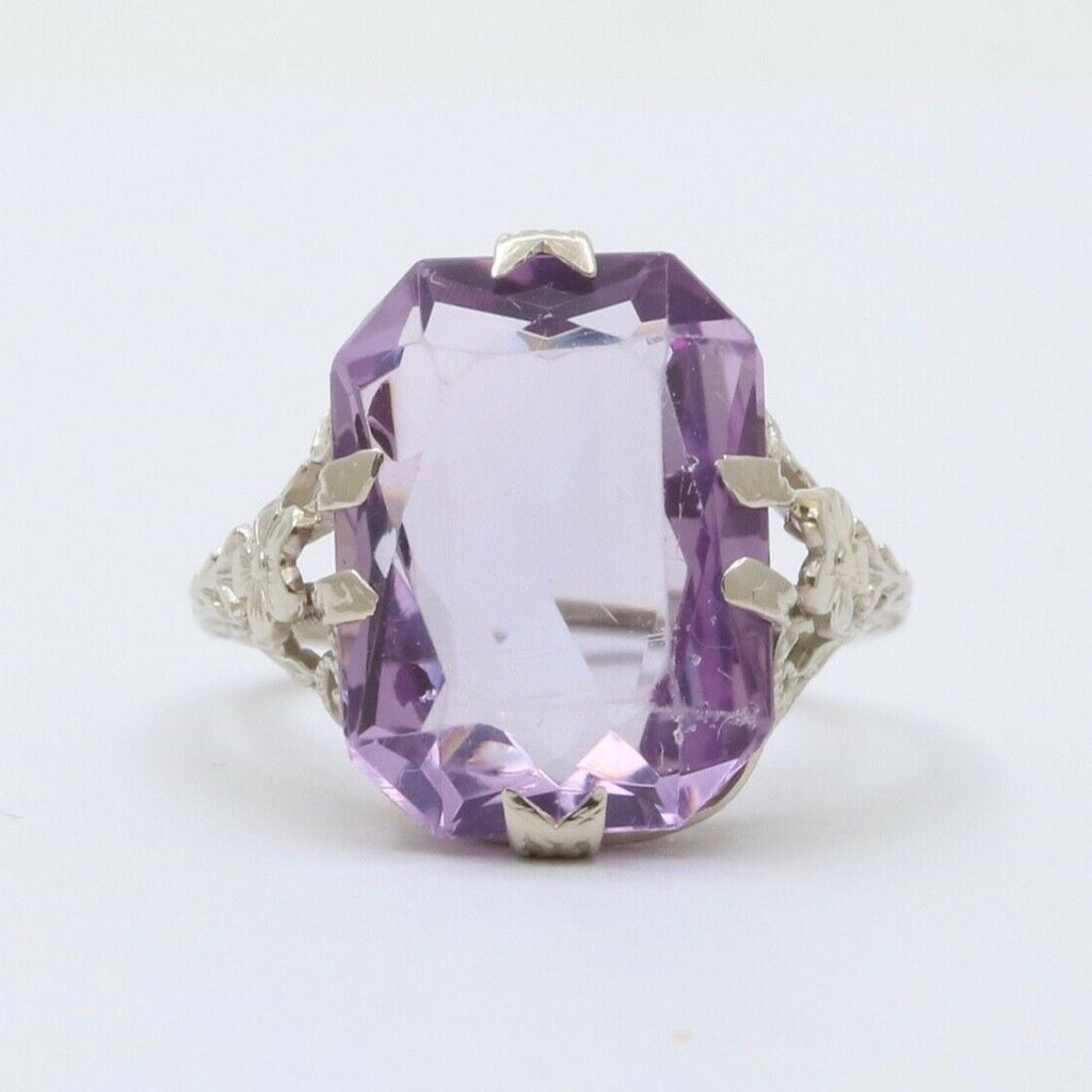 Art Deco Rose De France Amethyst 14K White Gold Ring