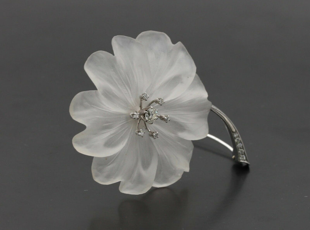 Vintage 18K White Gold Diamond Crystal Flower Brooch