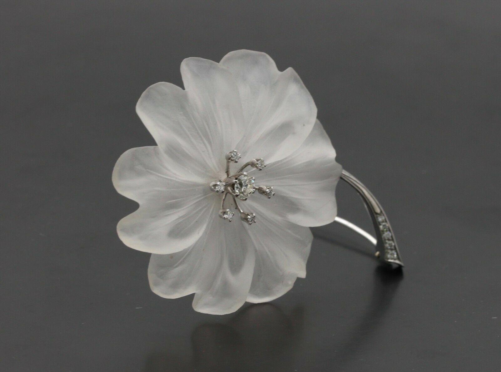 Vintage 18K White Gold Diamond Crystal Flower Brooch