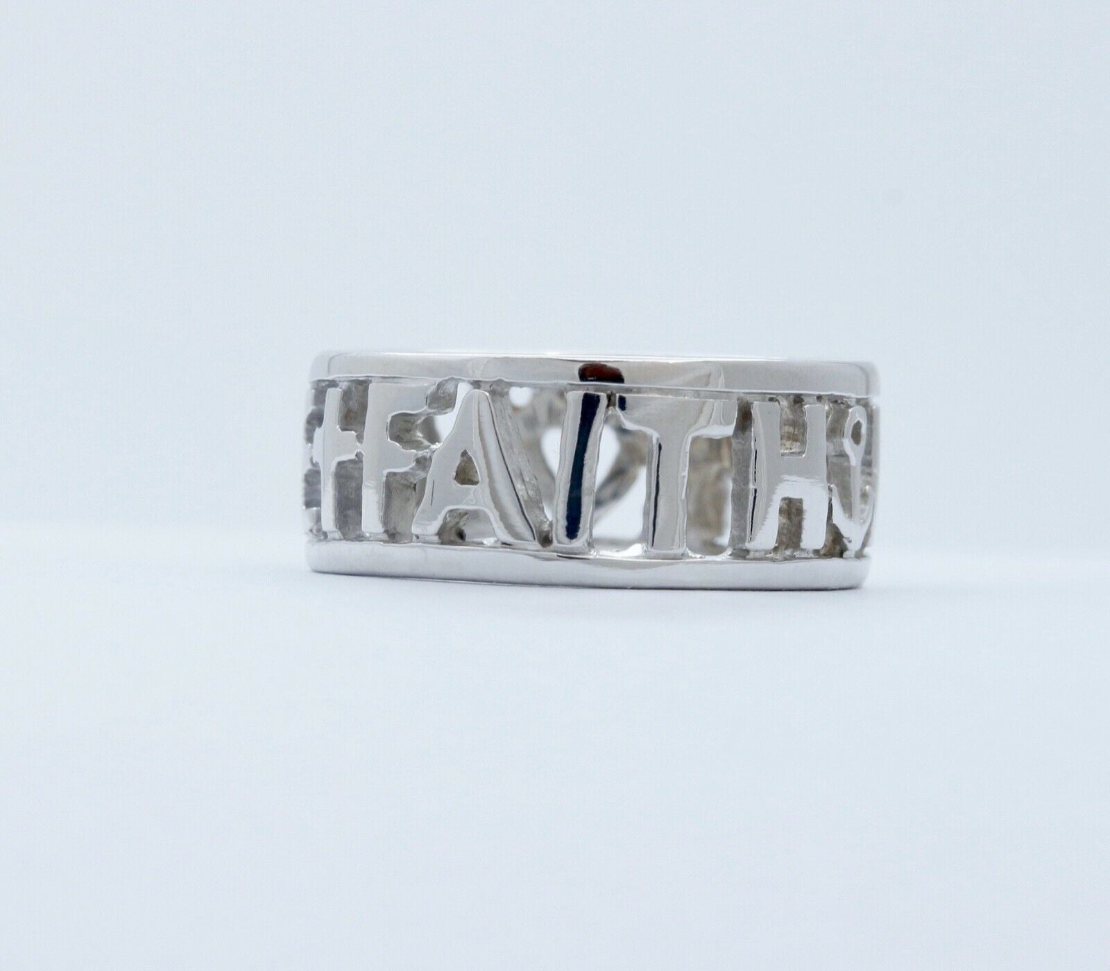 Vintage Love Hope Faith 14K White Gold Ring