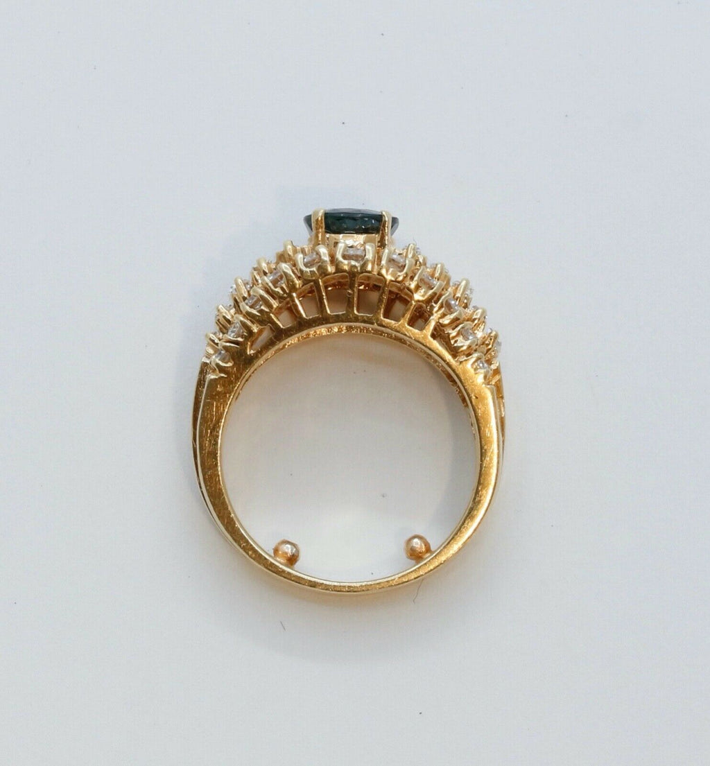 Vintage Ladies Blue Sapphire Diamonds 18K Yellow Gold Ring
