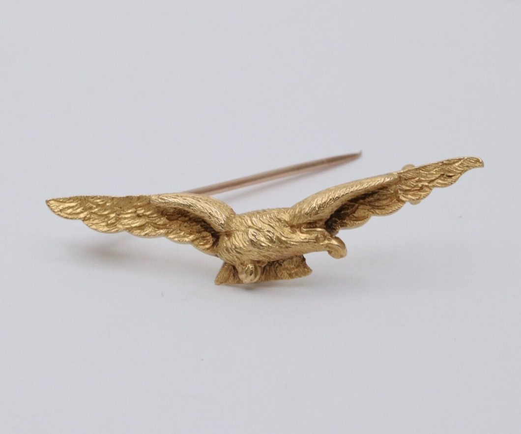 Vintage 18K Yellow Gold Open Winged Eagle Brooch Pin.