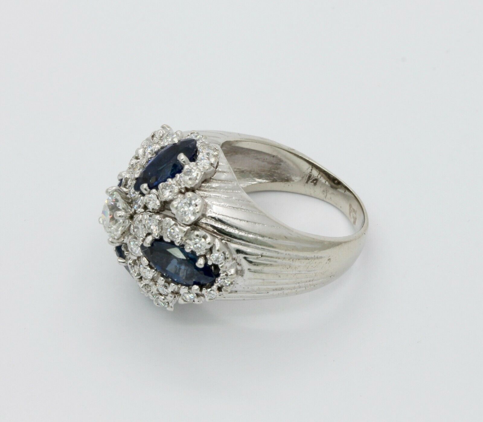 Vintage 14K White Gold Sapphire Diamond Cocktail Ring