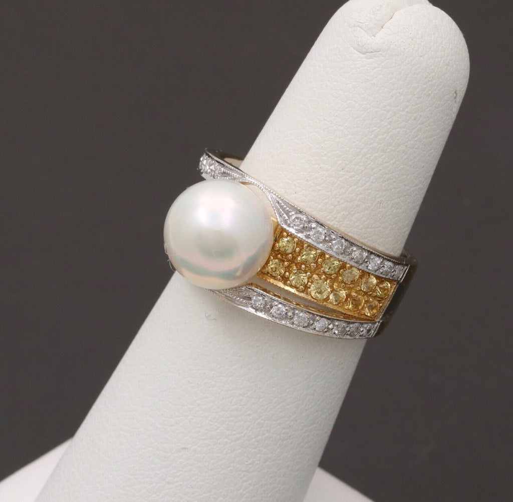 Vintage 18K Gold Pearl & Diamond Ring.