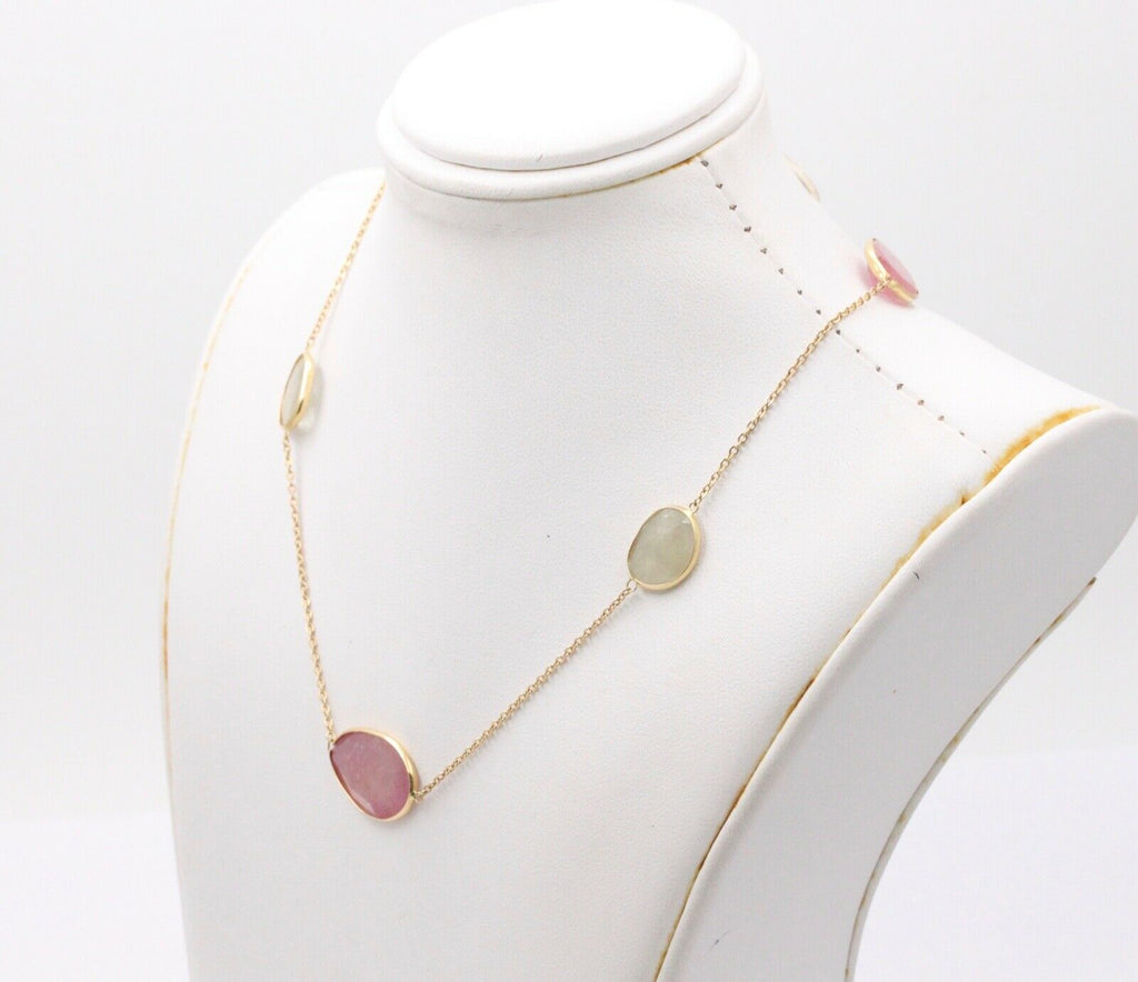 Vintage Red and White Rutelated Quartz 14K Yellow Gold Necklace