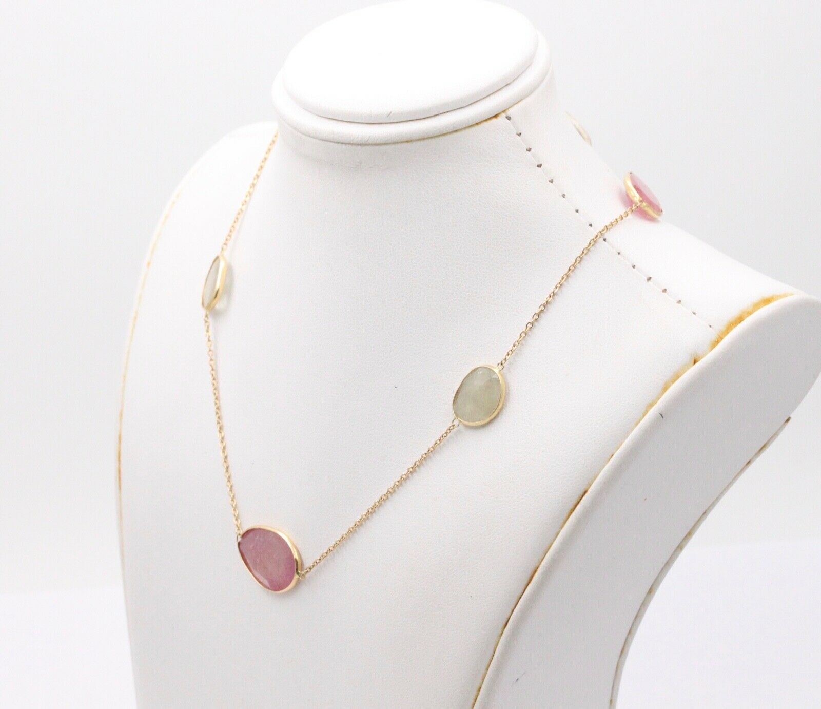 Vintage Red and White Rutelated Quartz 14K Yellow Gold Necklace