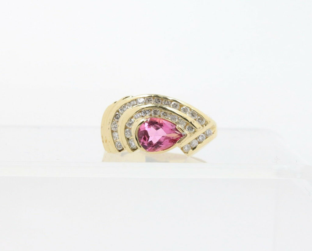 Vintage 14K Yellow Gold Pink Sapphire and Diamond Ring