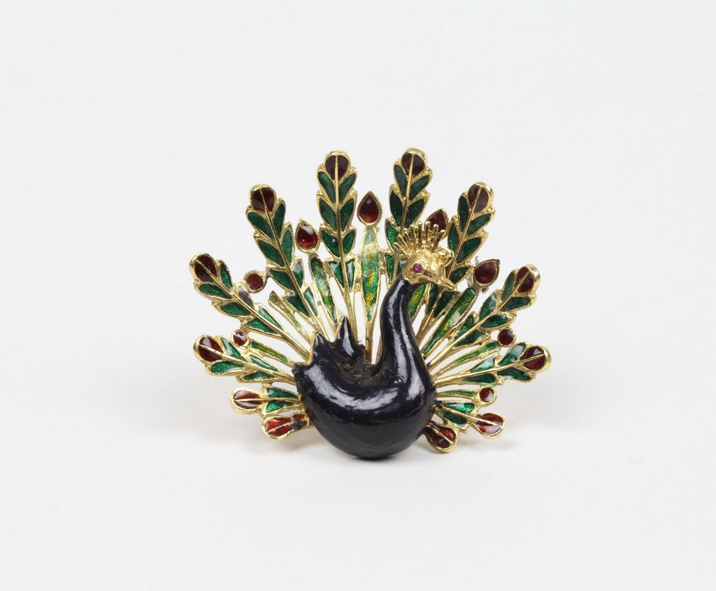 Vintage Ladies Big Beautiful Peacock Pendant Brooch Pin 18K