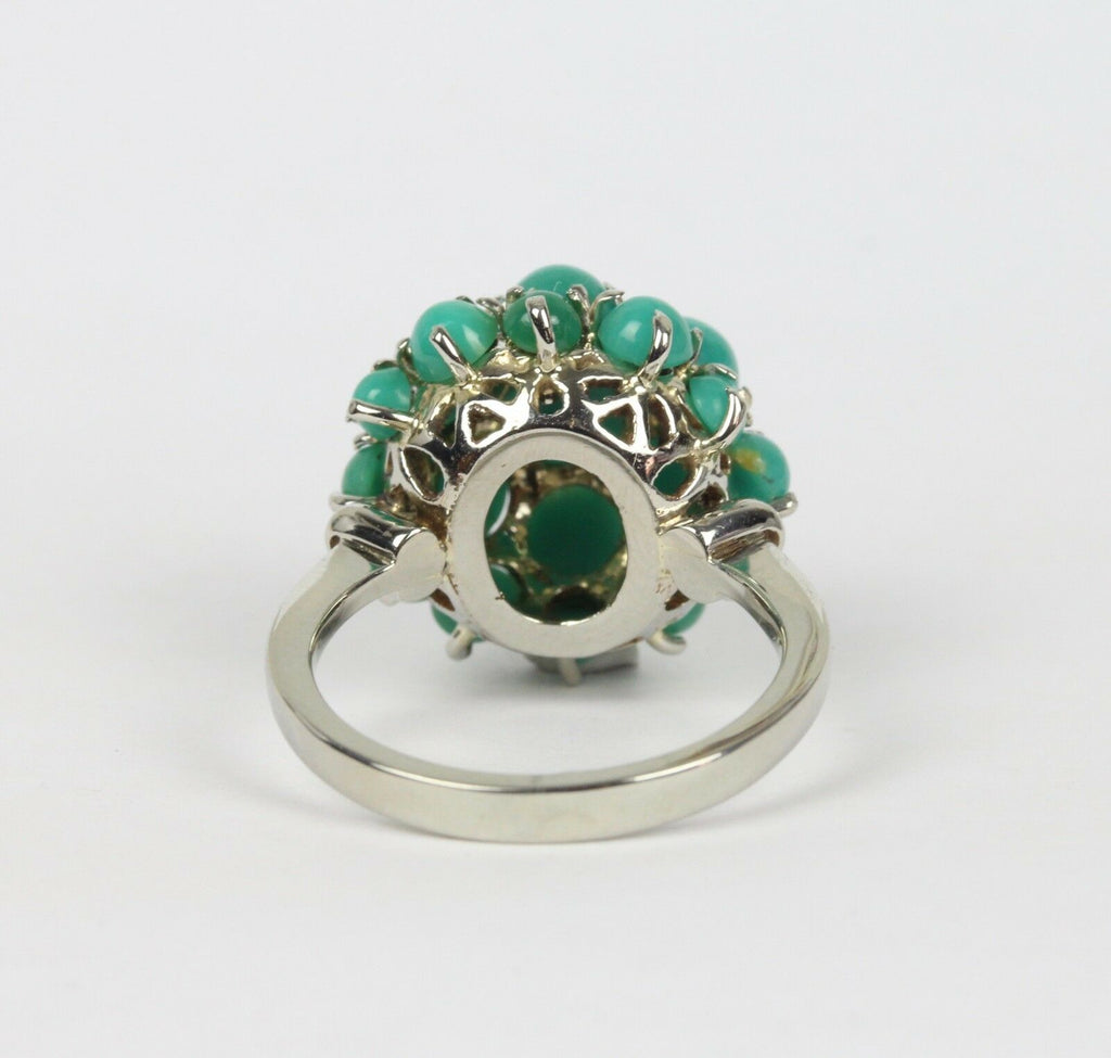 Vintage Turquoise 14k White Gold Cocktail Ring