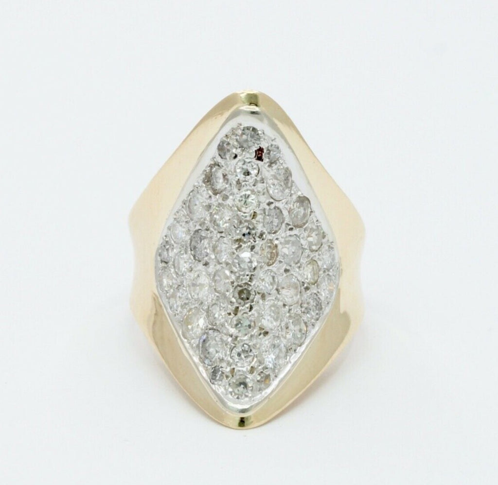 Vintage Ladies 14K Yellow White Gold Diamonds Cluster Ring