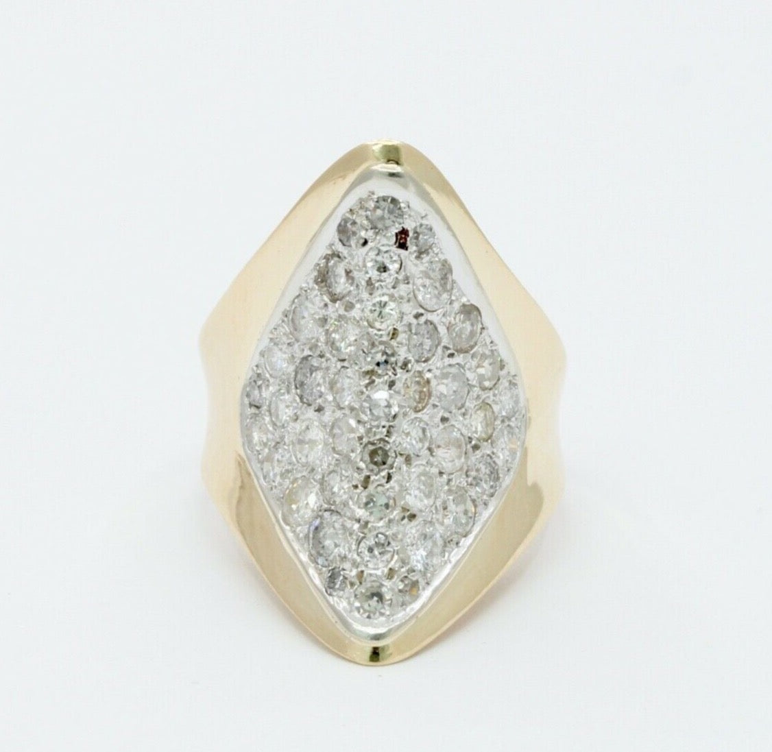 Vintage Ladies 14K Yellow White Gold Diamonds Cluster Ring
