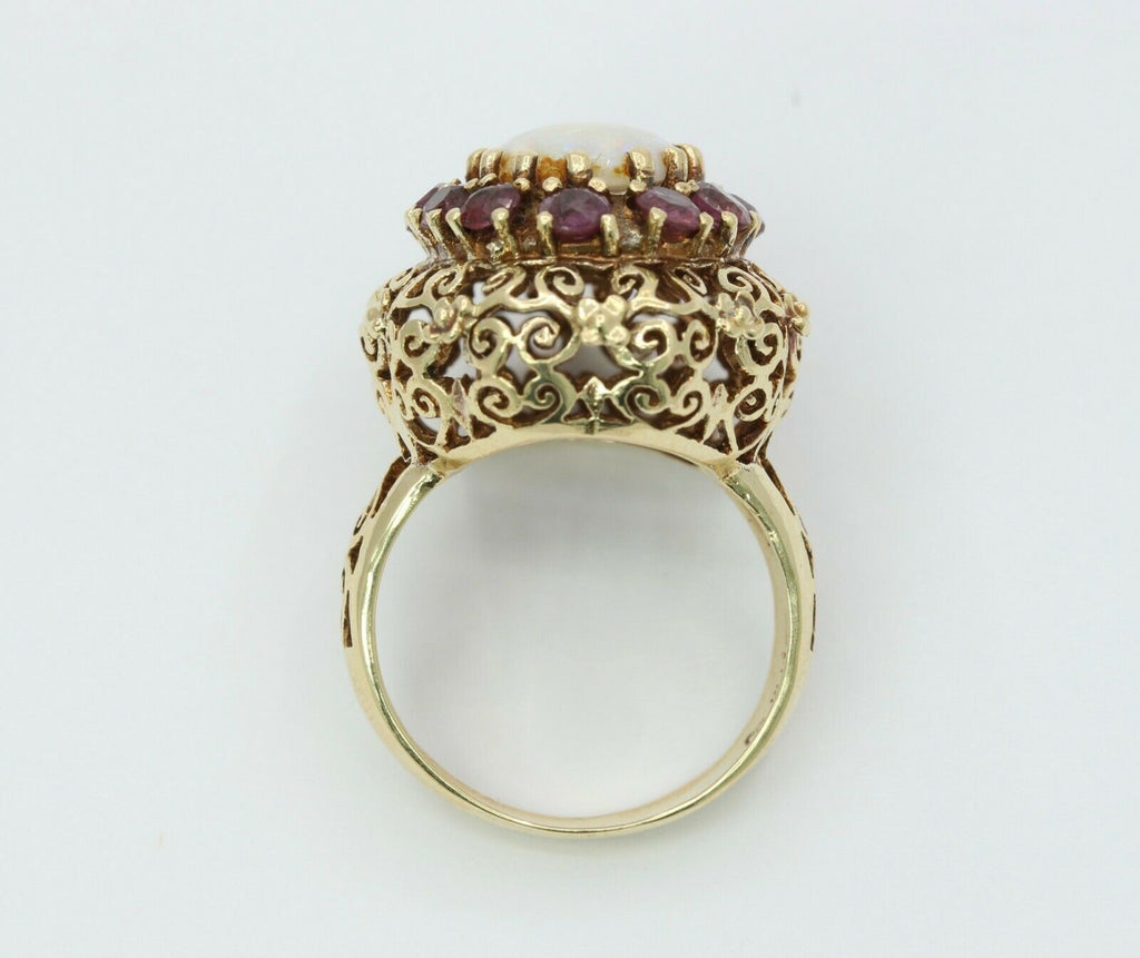 Vintage 14K Yellow Gold Ruby Opal Statement Ring