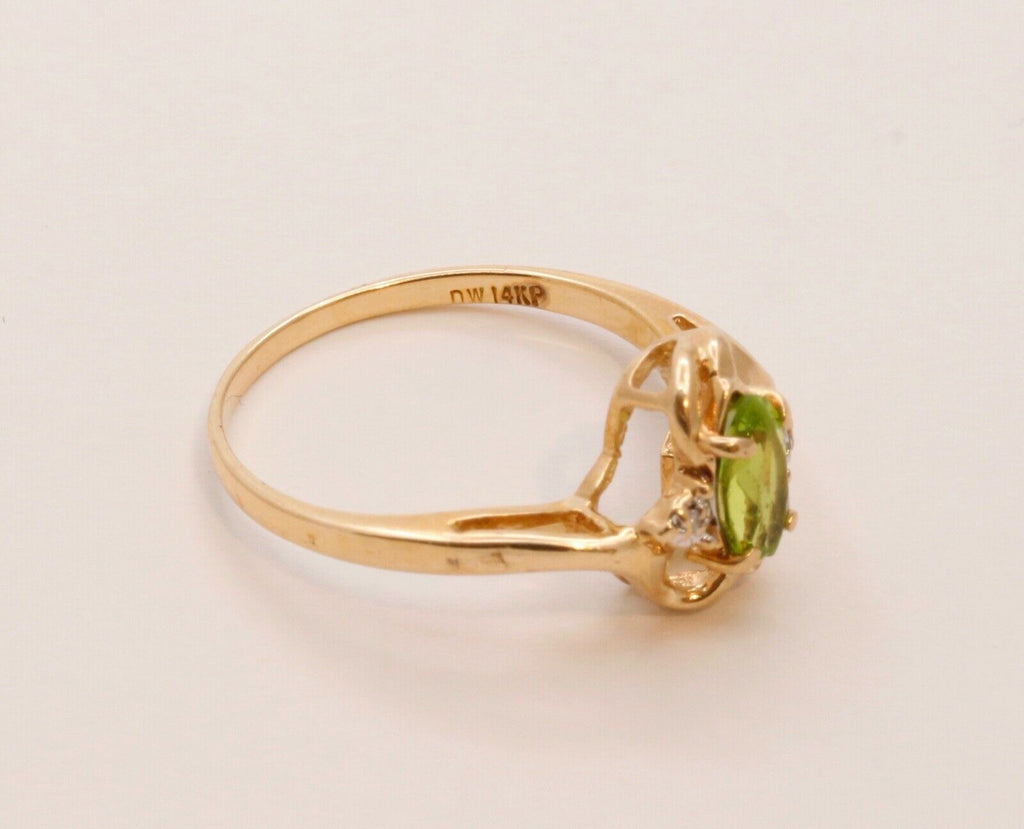 Vintage Ladies Bypass Peridot Diamonds 14K Yellow Gold Ring