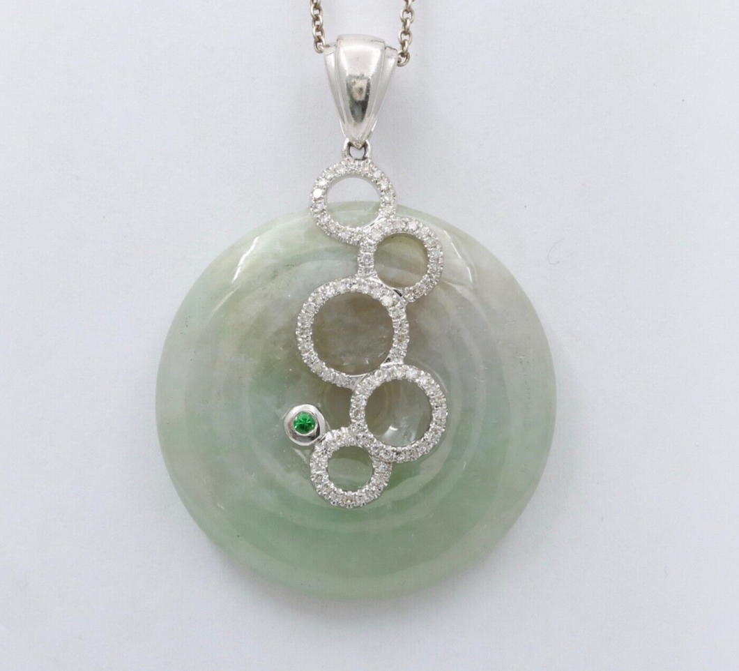 Vintage 18K White Gold Reincarnation Jade Pendant, Necklace.