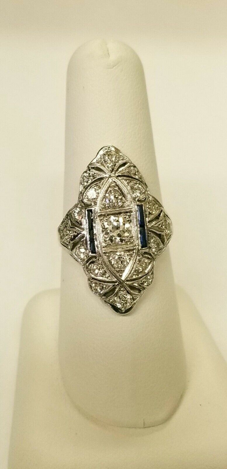 Art Deco Ladies Diamonds Sapphires Platinum Ring