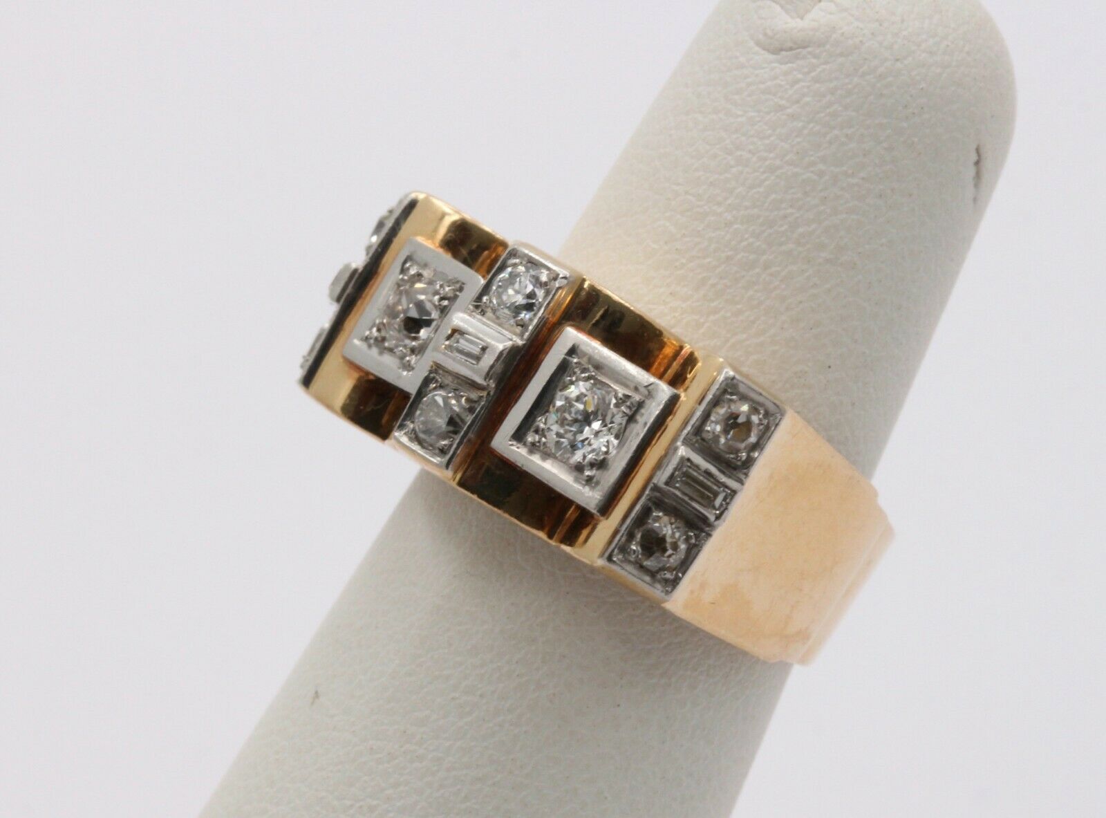 Retro 18K Yellow Gold Boxy Diamond Statement Ring
