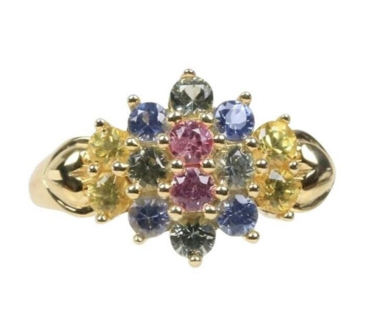 Vintage 14K Yellow Gold Multi-Colored Sapphire Ring