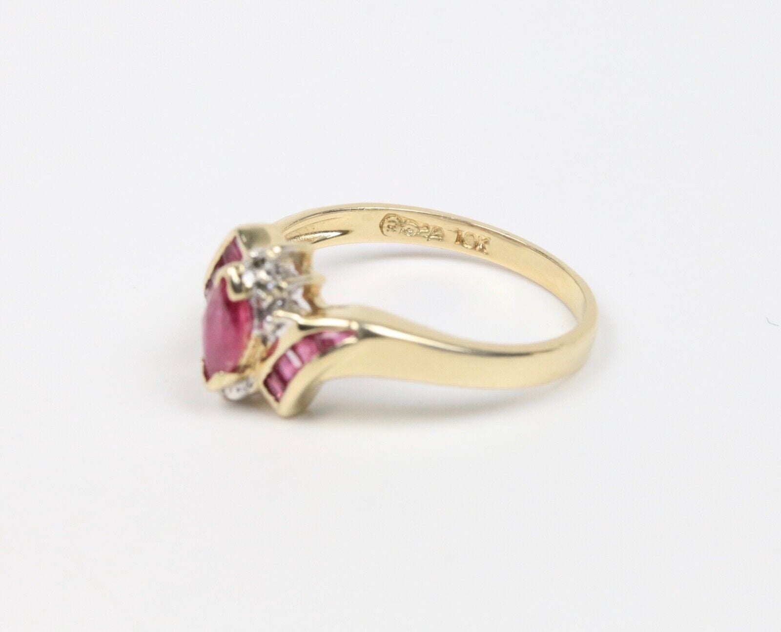 Vintage 10K Yellow Gold Ruby & Diamond Ring, Engagement RIng