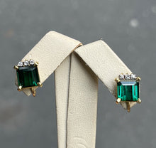 Load image into Gallery viewer, Vintage 18K Gold Green Tourmaline and Diamond Earrings.
