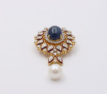 Load image into Gallery viewer, Gorgeous 18K Yellow Gold Cabochon Sapphire, Pearl And Diamond Pendant
