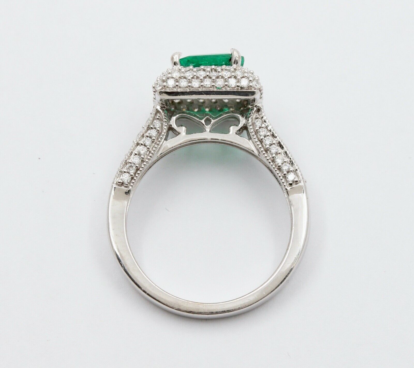 Vintage 14K White Gold Emerald Diamond Cocktail Ring