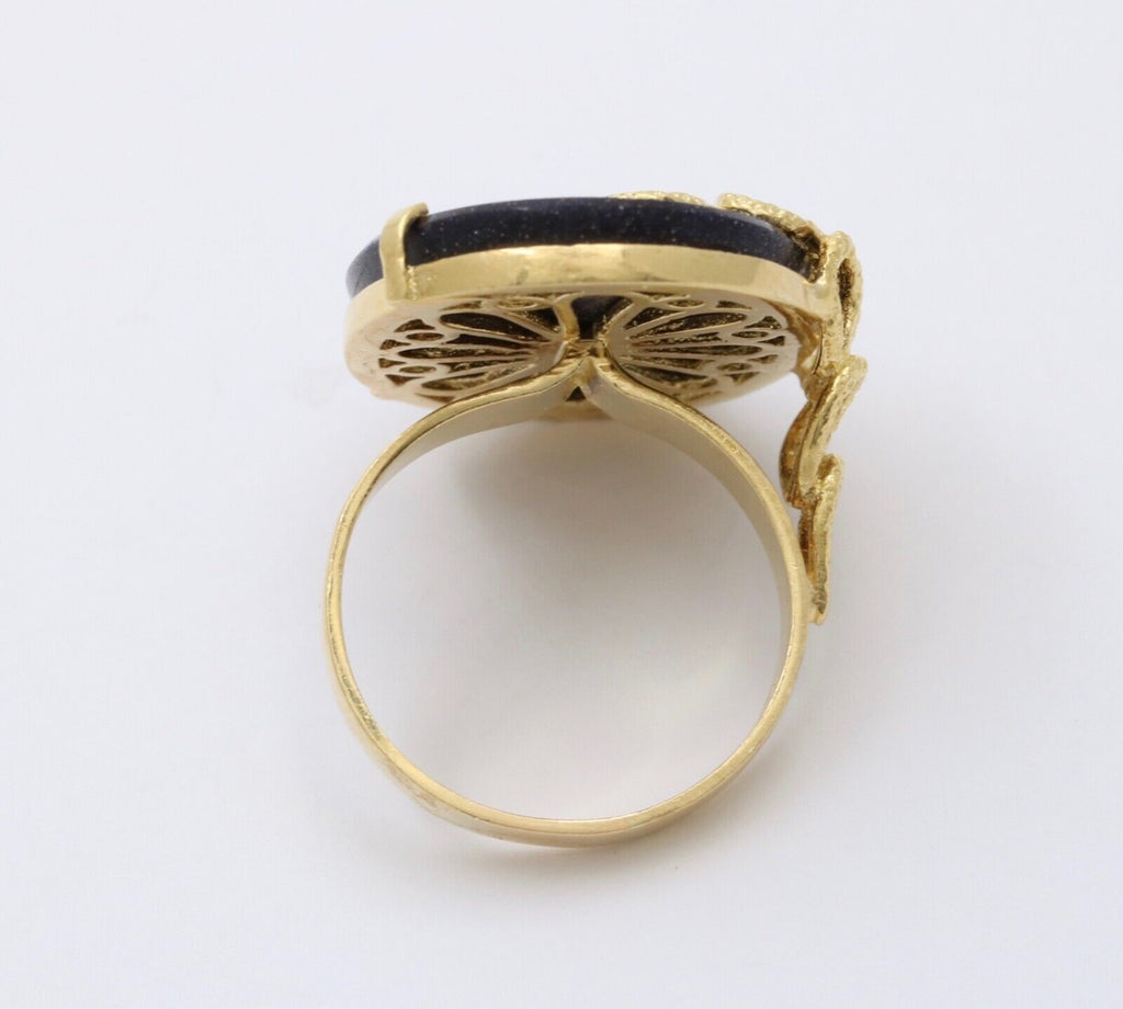 Vintage 18K Yellow Gold Blue Goldstone Statement Ring