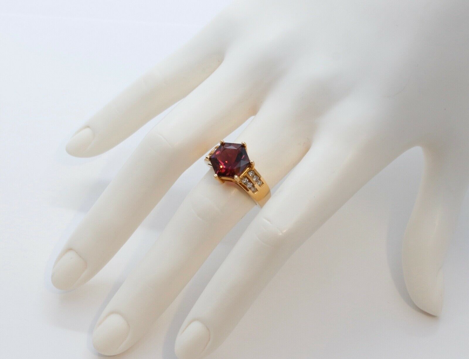 Large Pinkish Purple Hexagonal Cut Tourmaline Diamonds 14K YG Ring