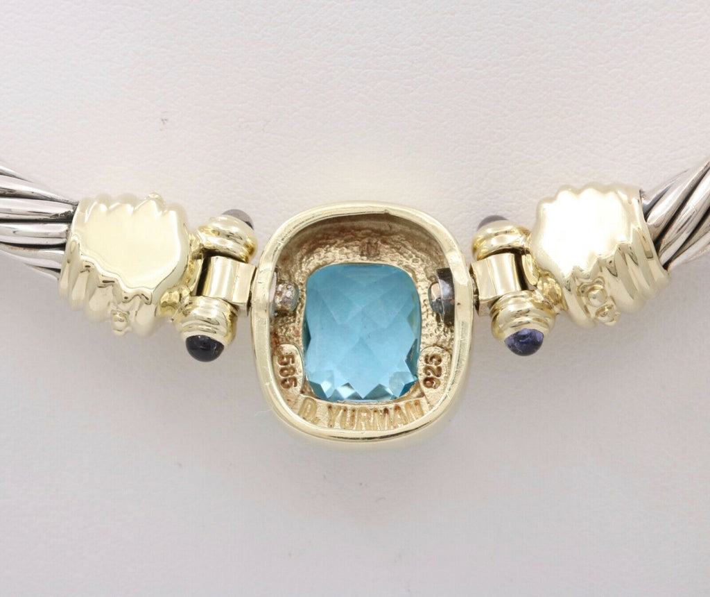 Vintage David Yurman Hampton Blue Topaz Blue Sapphires 14K 925 Choker Necklace