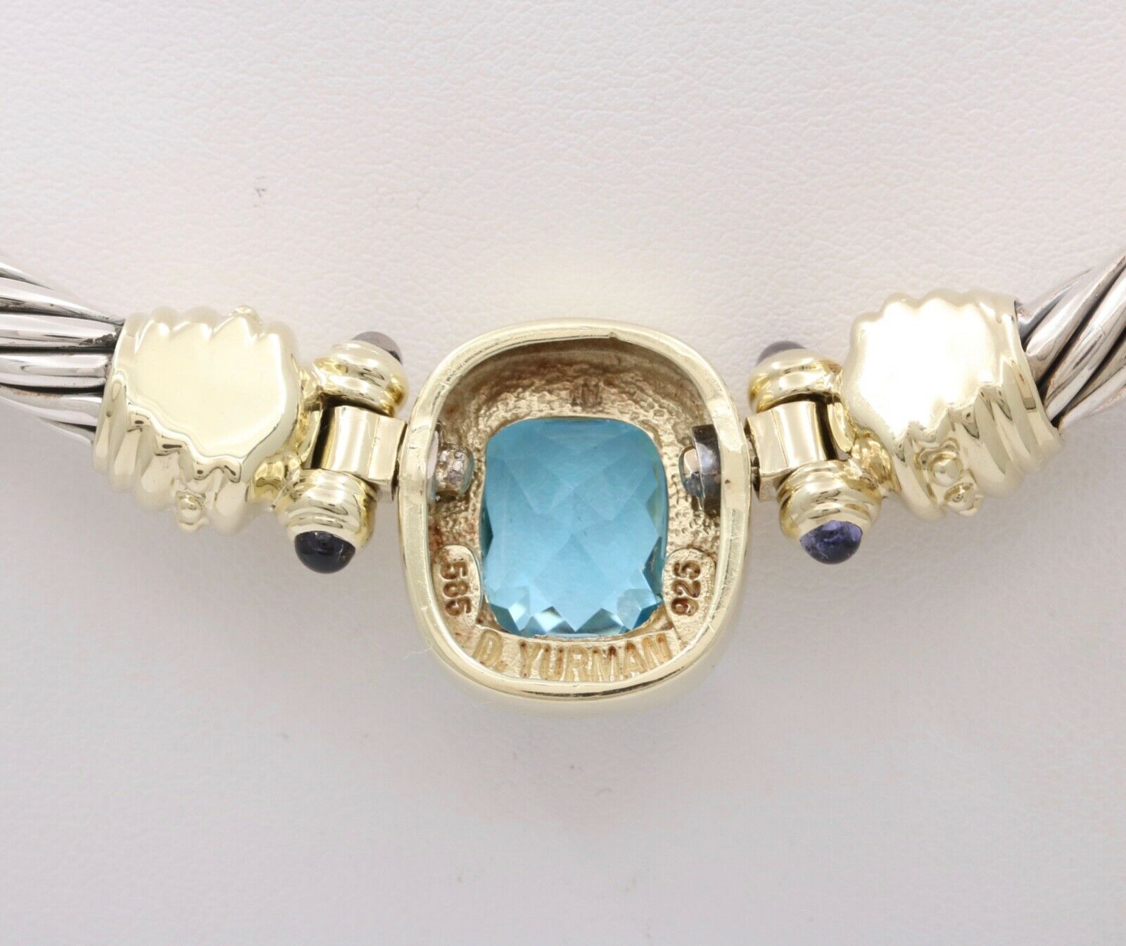 Vintage David Yurman Hampton Blue Topaz Blue Sapphires 14K 925 Choker Necklace