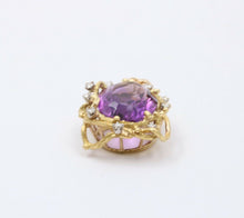 Load image into Gallery viewer, Beautiful Vintage Amethyst Diamonds 18K Yellow Gold Vines Pendant
