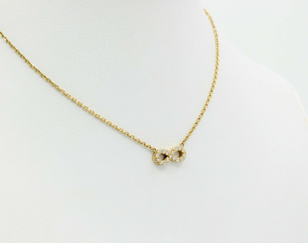 Cute 18K Yellow Gold Diamond Infinity Pendant