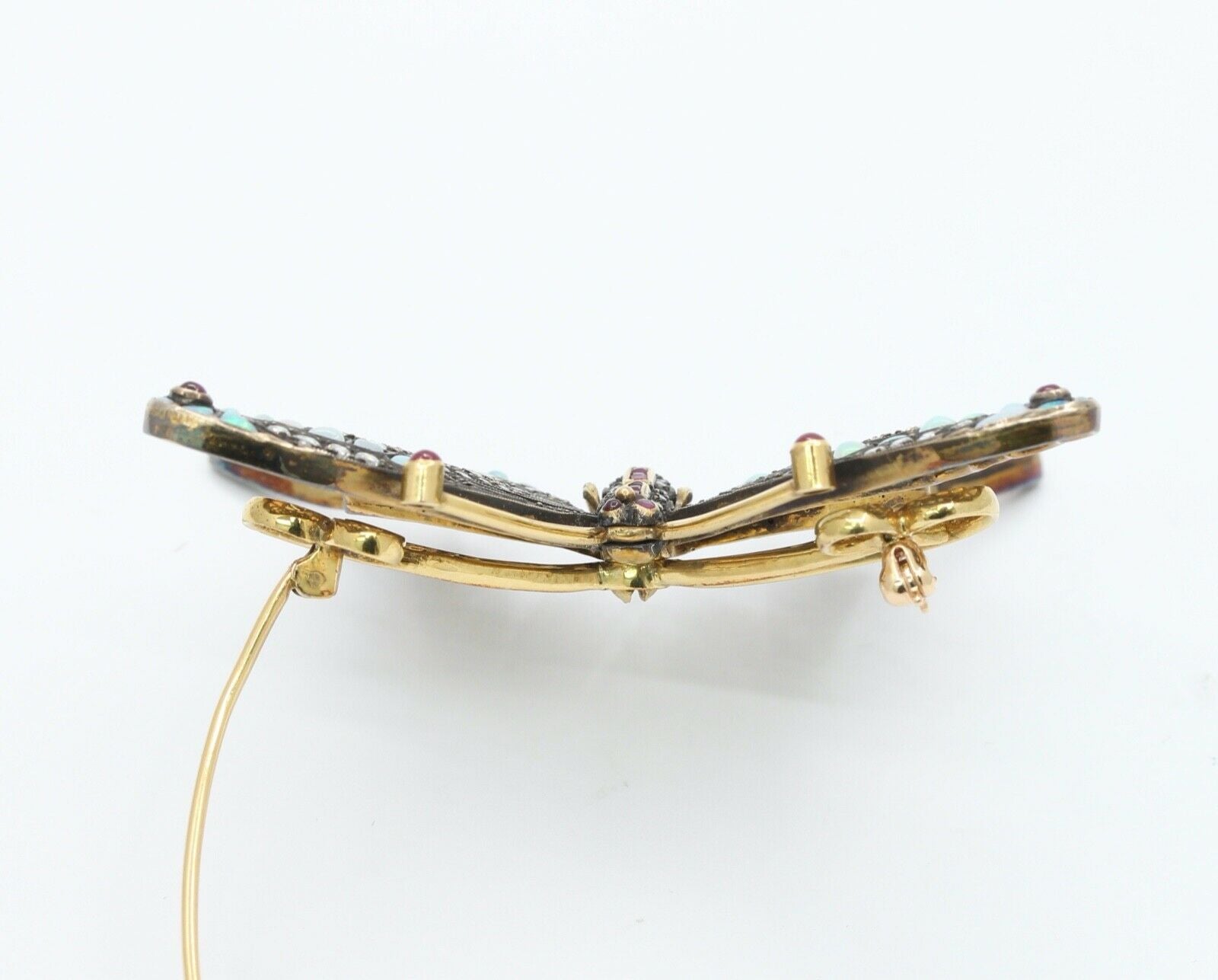 Beautiful Vintage Butterfly Brooch 14K Sterling Silver Diamonds Rubies Opals