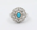 Vintage 14K White Gold Turquoise Diamond Cocktail Ring