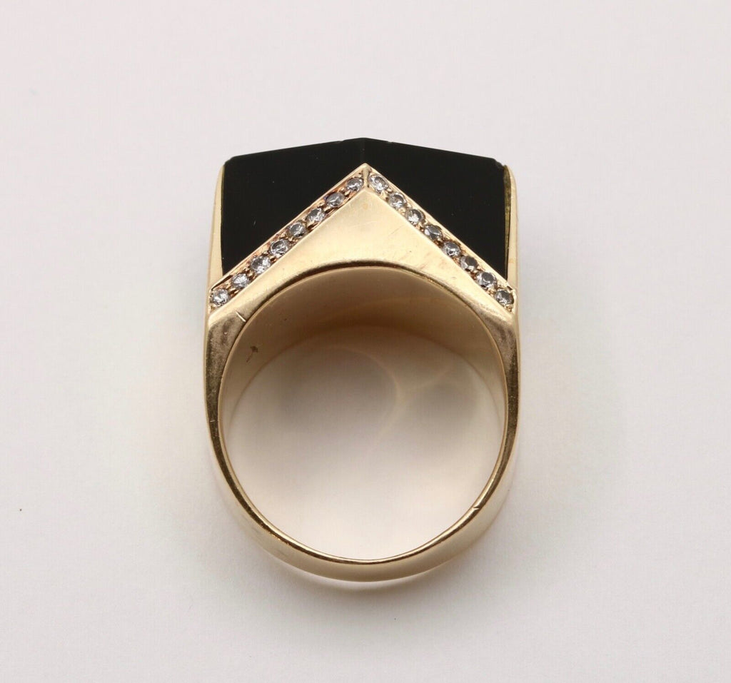 Vintage 14K Yellow Gold Geometric Onyx & Diamond Ring